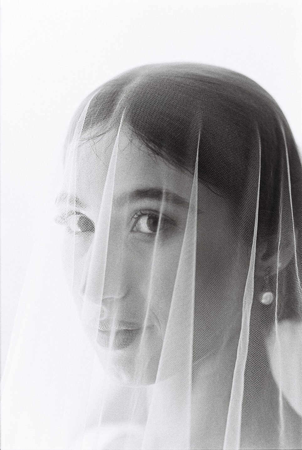 Bridal portraiture shot in black and white on film for a wedding 