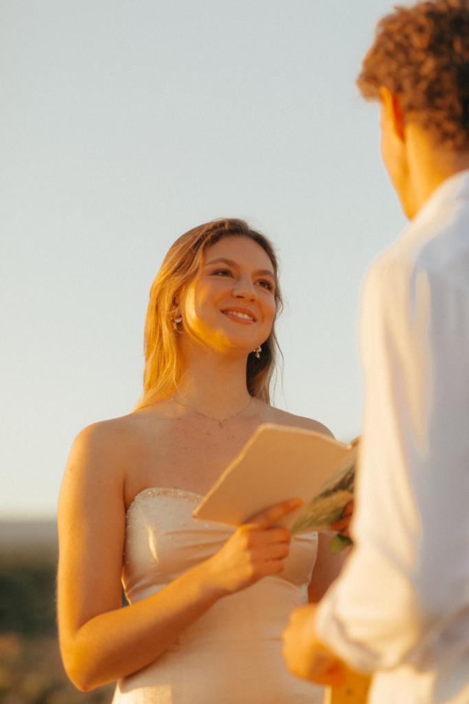 portrait of a bride reading her vows