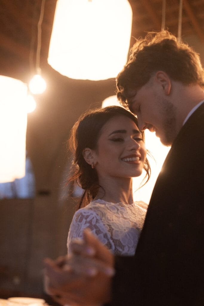Close up of a wedding couple dancing