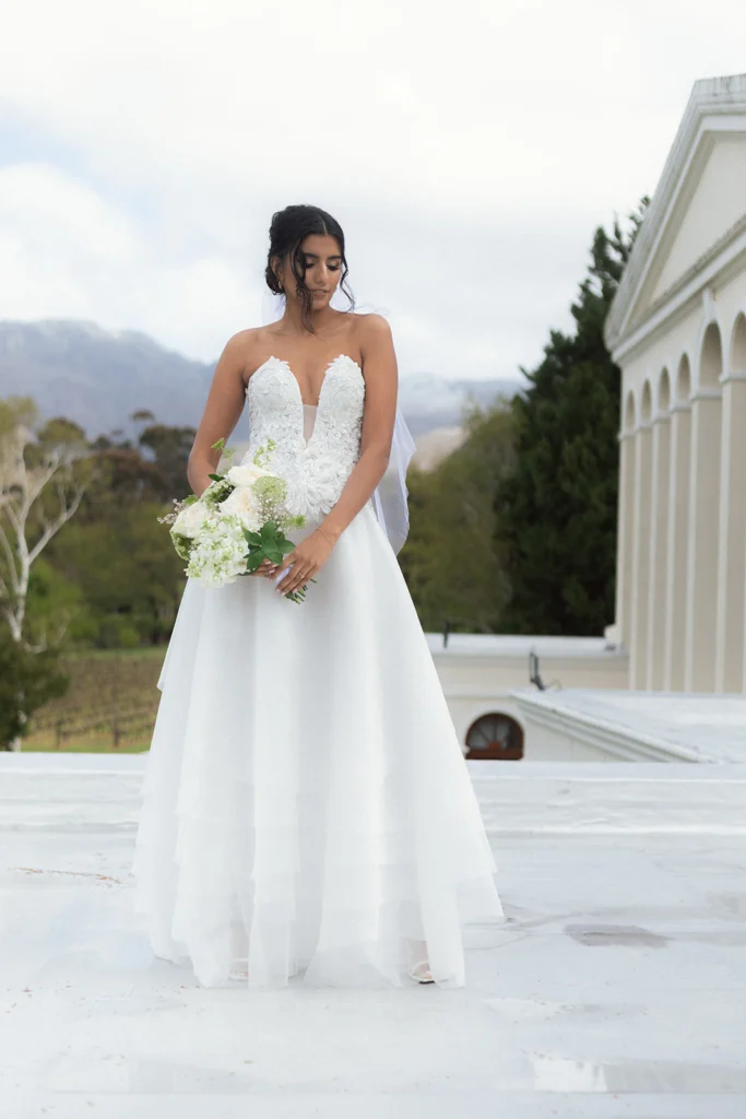 Bridal portraiture at La Roche from their roof.