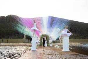 Daylight fireworks during a wedding at La Roche