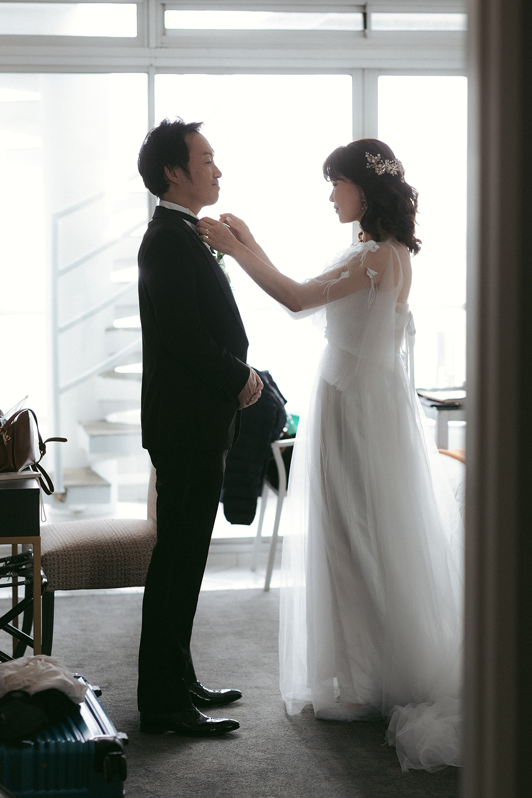 Japanese couple getting ready for their wedding