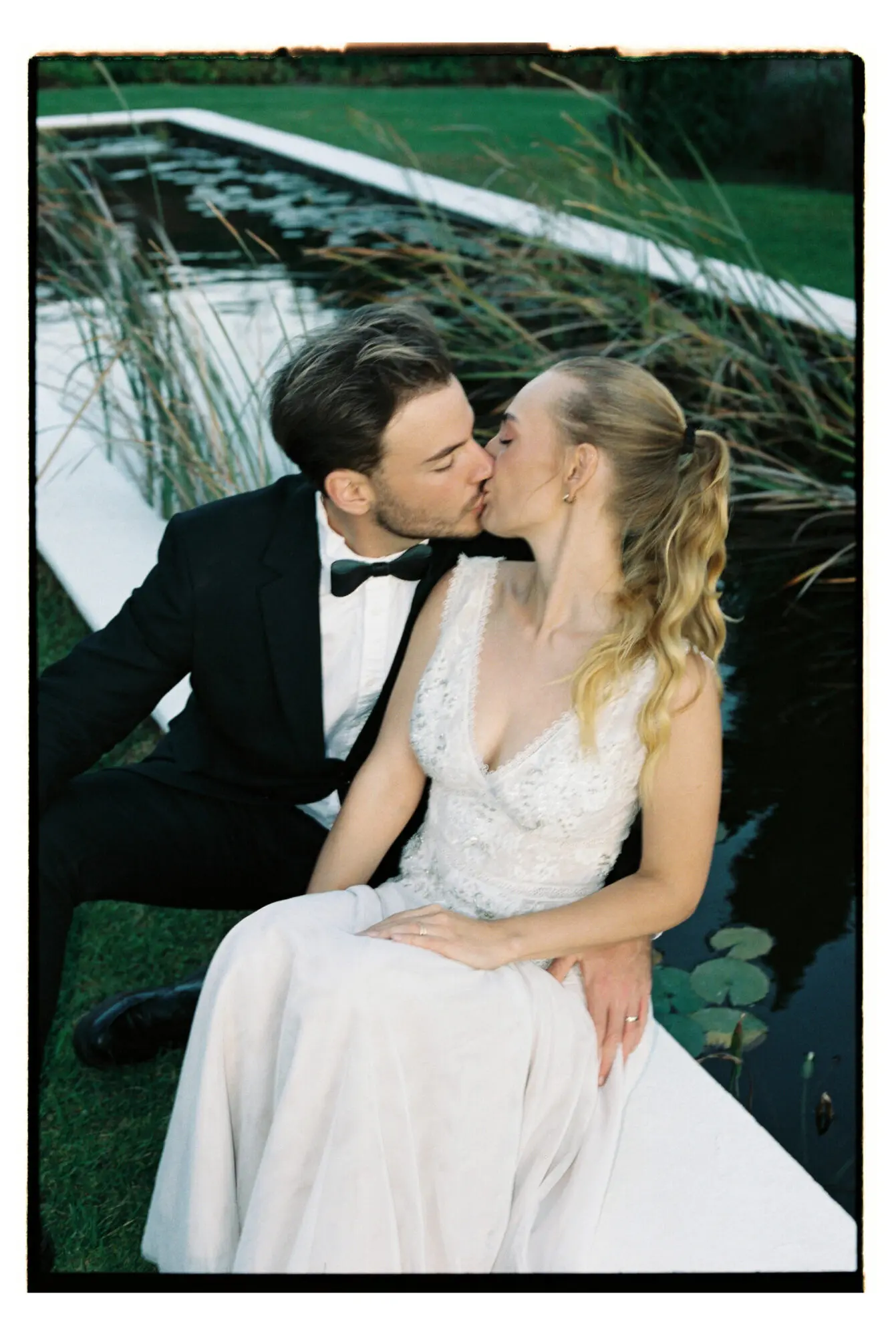 Wedding couple photographed on 35mm film during their Country themed wedding in Stellenbosch